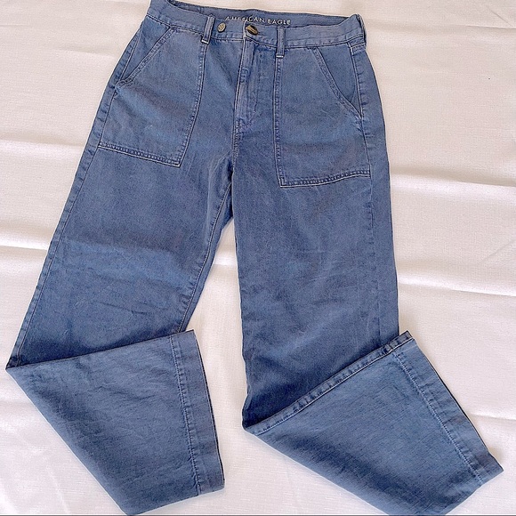 American Eagle wide leg crop pants blue denim jeans 8 X LONG loose wide legged - Picture 1 of 15
